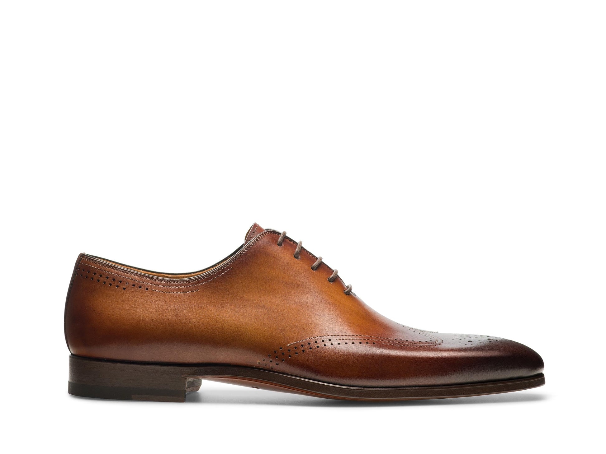 Tan Leather Naunet Lace Up Brogue Modern Wingtip Whole Cut Oxfords