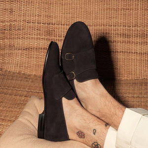 Brown Suede Nicoten Monk Strap Shoes