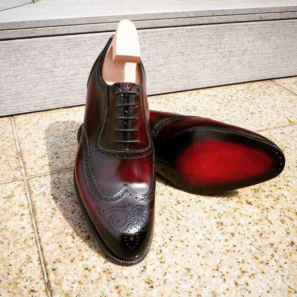 Burgundy Brown Leather Catania Wingtip Oxford Shoes