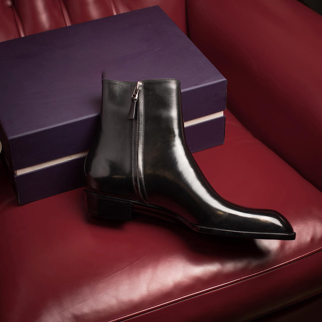 Black Leather Vasto Zipper Boots