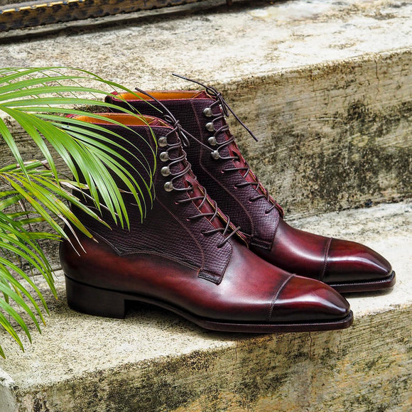 Burgundy Brown Leather Arezzo Lace Up Toe Cap Derby Boots 