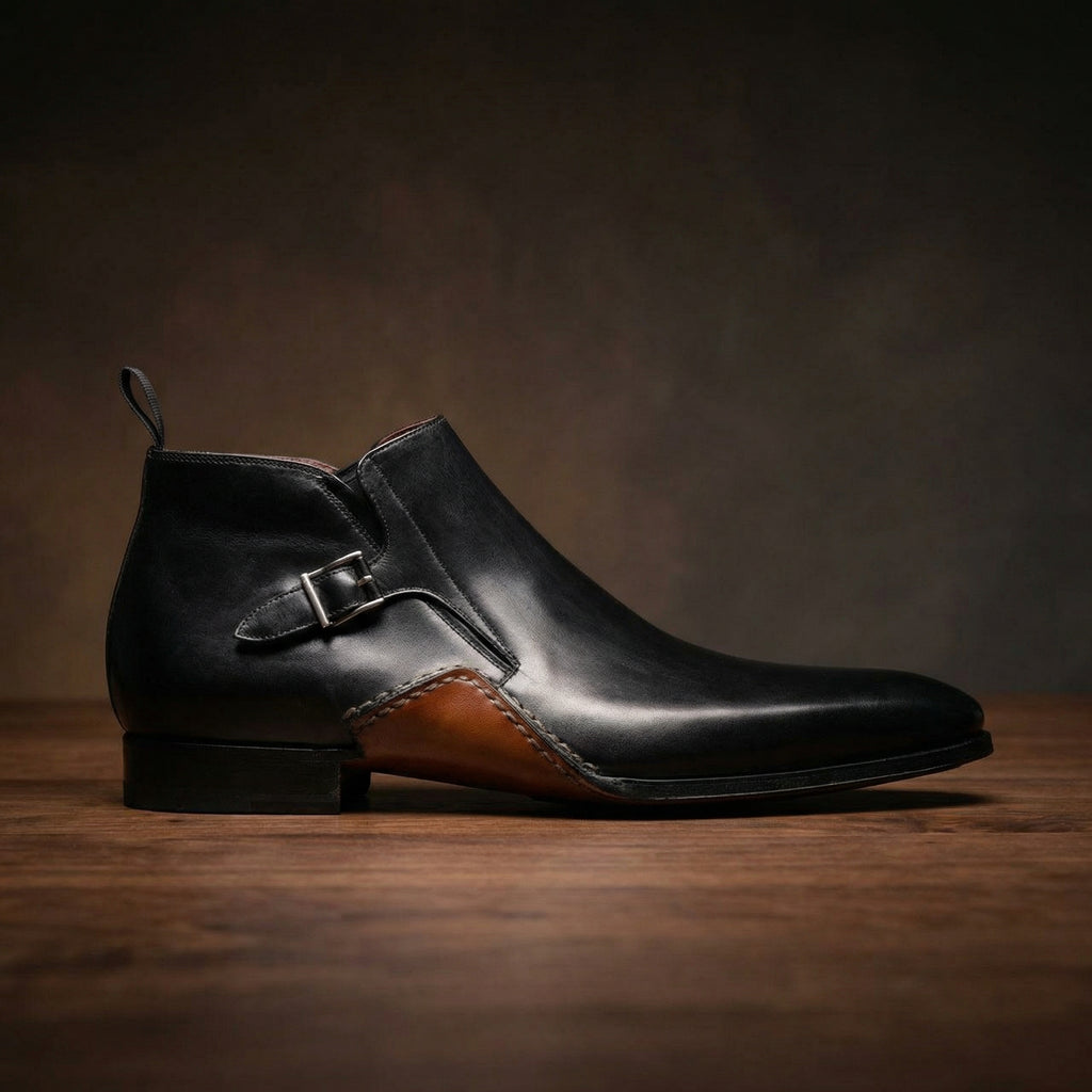 Black Leather Forbes Single Monk Boot