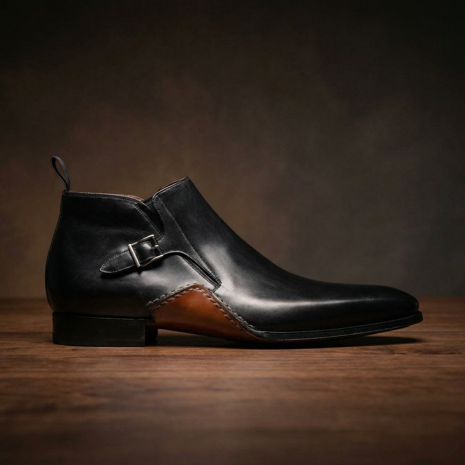 Black Leather Forbes Single Monk Boot