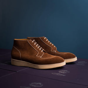 Brown Suede Calabria Lace Up Chukka Boots with White Sole