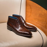 Burgundy Brown Croc Print Leather Ostuni Chukka Boots 
