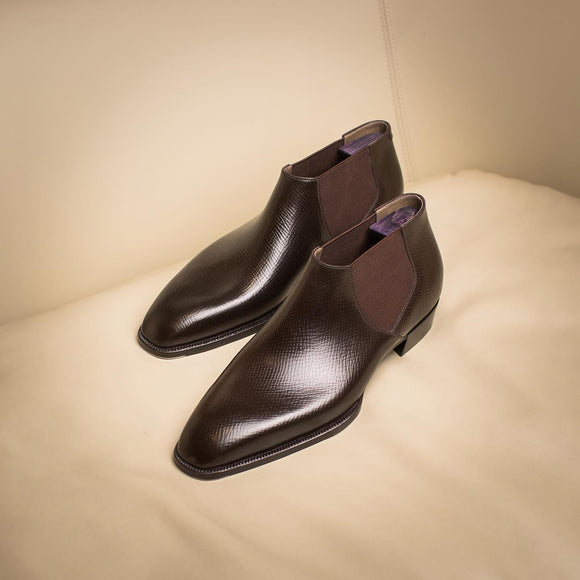 Brown Milled Grain Leather Pesaro Slip On Chelsea Boots 