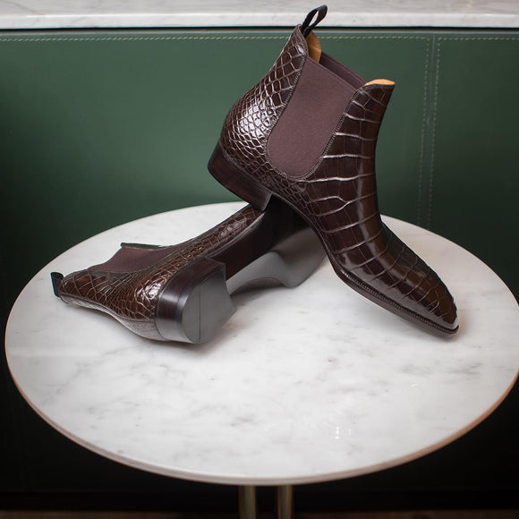 Brown Croc Print Leather Aversa Slip On Chelsea Boots