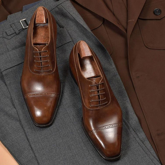 Brown Leather Zamora Brogue Toe Cap Oxford Shoes