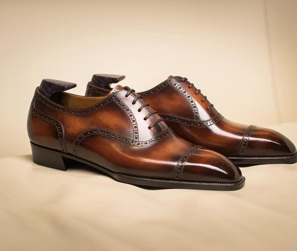 Tan Leather Girona Brogue Toe Cap Oxford Shoes