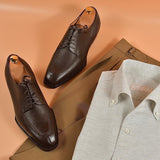 Brown Milled Grain Leather Agrigento Lace Up Derby Shoes