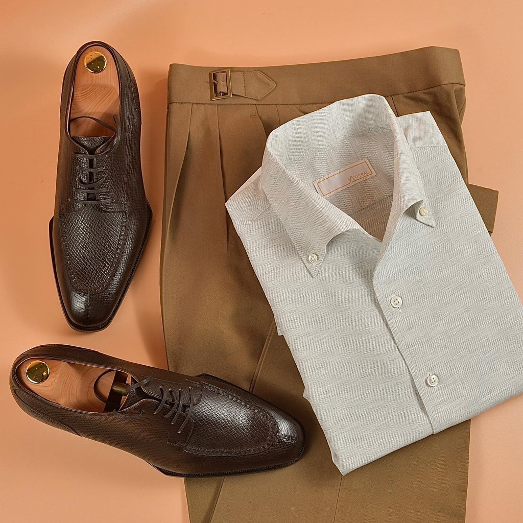 Brown Milled Grain Leather Agrigento Lace Up Derby Shoes