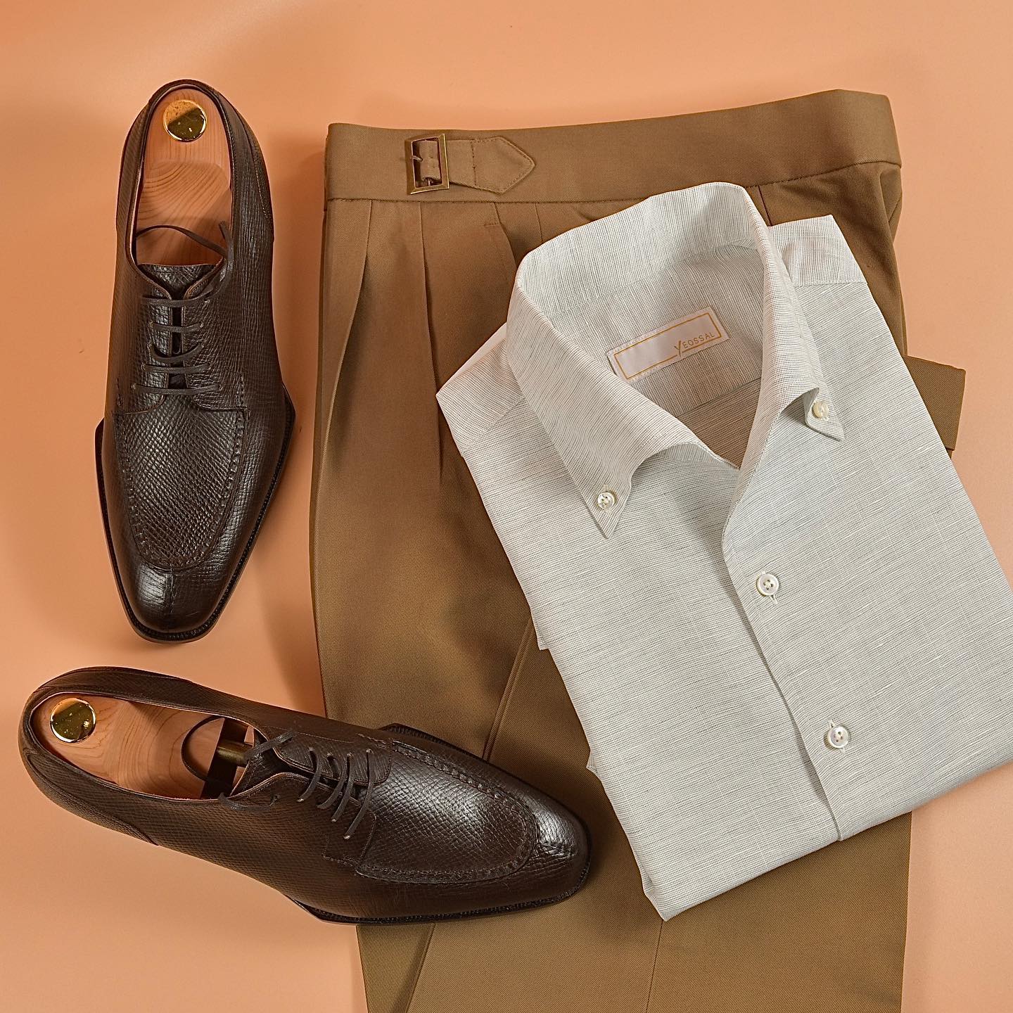 Brown Milled Grain Leather Agrigento Lace Up Derby Shoes