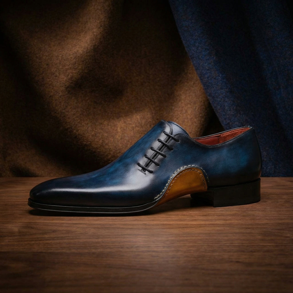Navy Blue Leather Cobar Oxfords Shoes