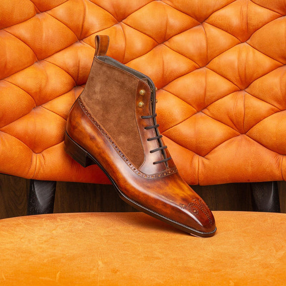 Tan Suede and Patina Leather Sorrento Derby Boots