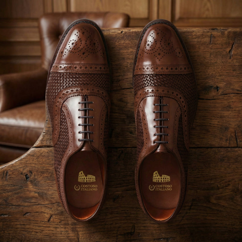 Brown Braided Leather Morice Brogue Oxfords - ITALIAN AW26
