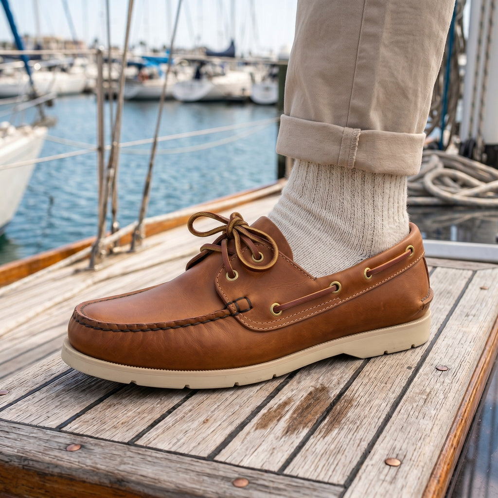Luxury Edition - Artisian Made Tan Italian Leather Portofino Boat Shoes