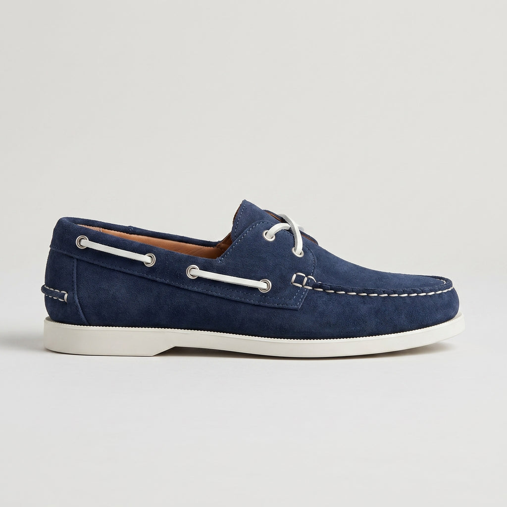 Luxury Edition - Artisian Made Blue Italian Suede Salerno Boat Shoes