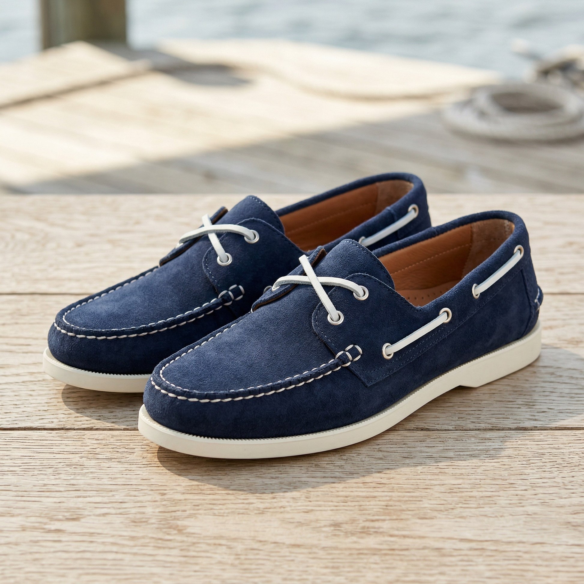 Luxury Edition - Artisian Made Blue Italian Suede Salerno Boat Shoes