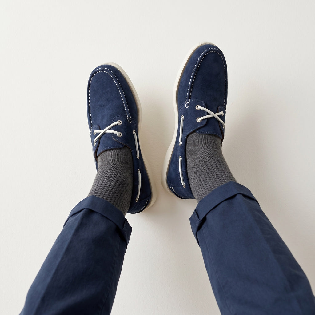 Luxury Edition - Artisian Made Blue Italian Suede Salerno Boat Shoes