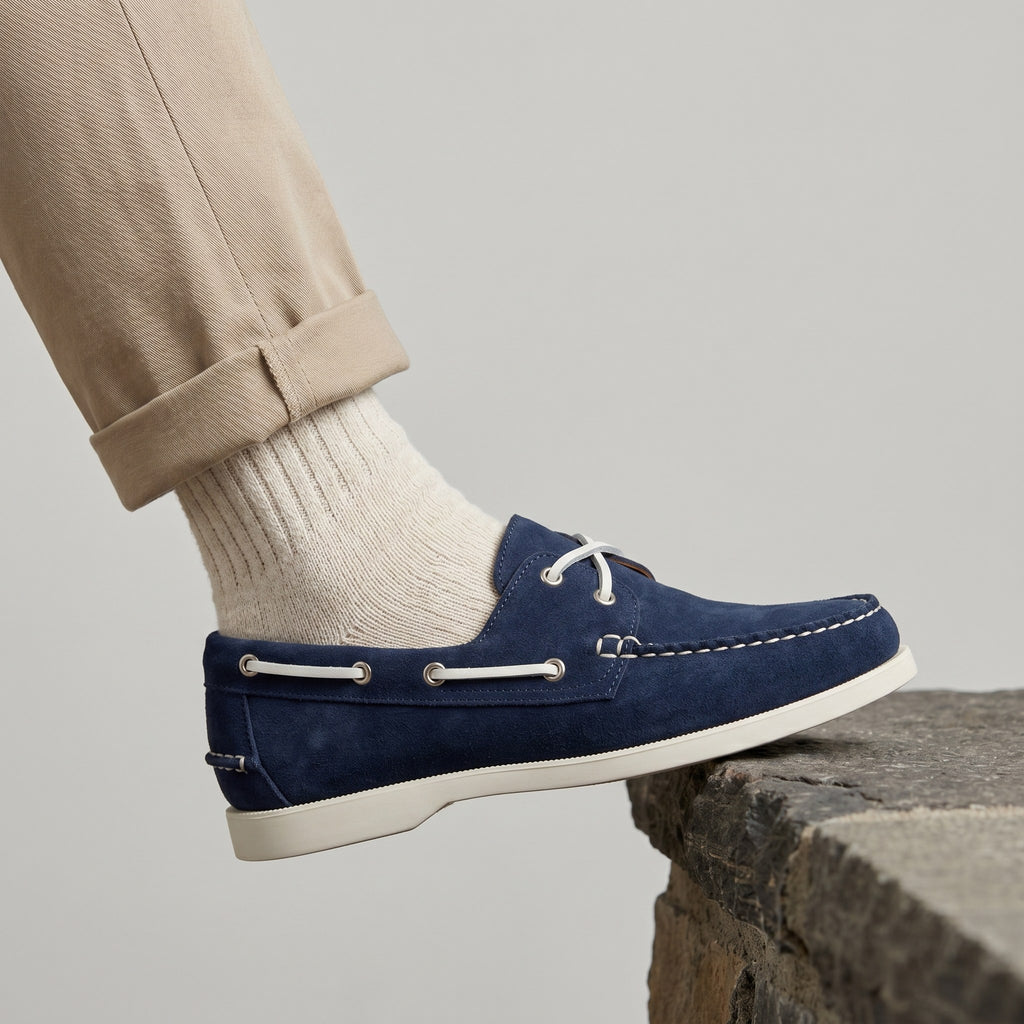 Luxury Edition - Artisian Made Blue Italian Suede Salerno Boat Shoes