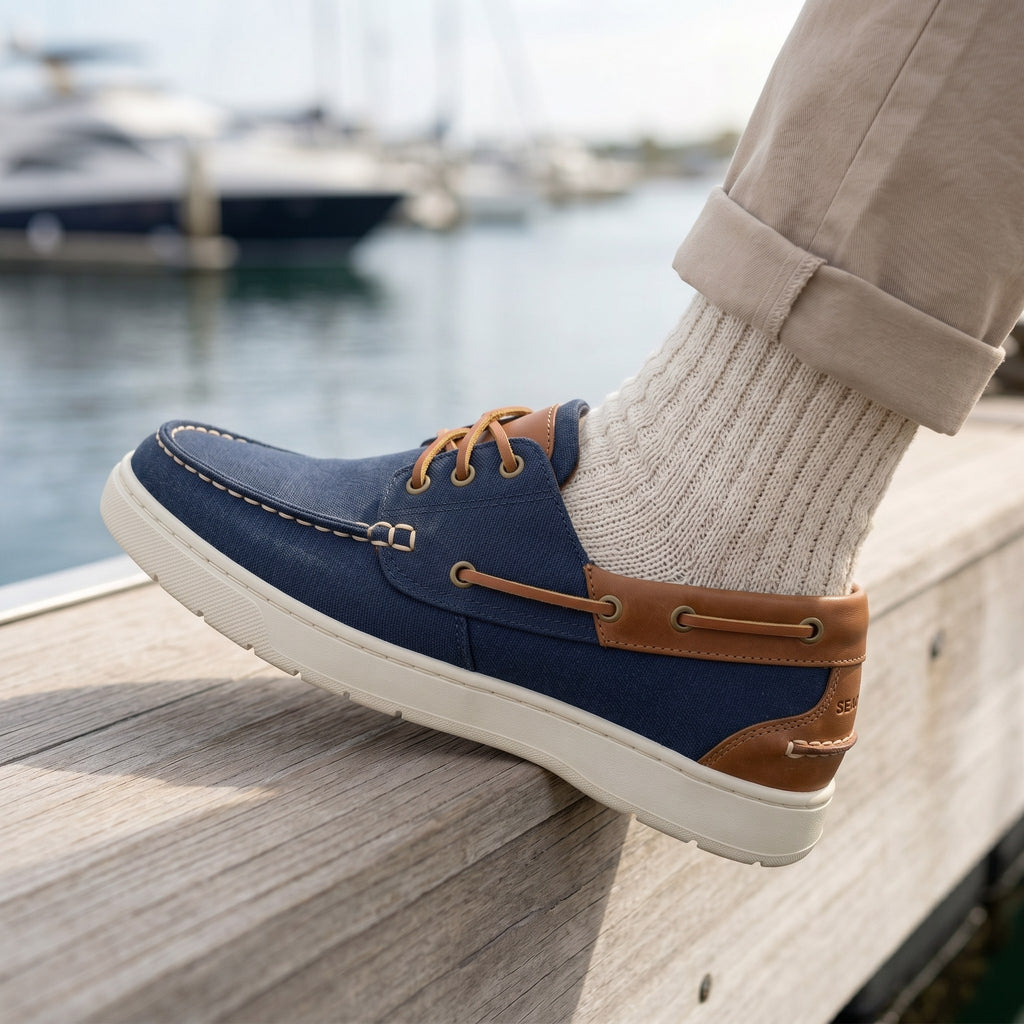 Luxury Edition - Artisian Made Blue Italian Leather Brindisi Two Tone Boat Shoes