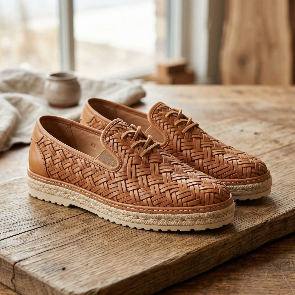Luxury Edition - Artisian Made Tan Italian Leather Otranto Hand Woven Slip On Loafers