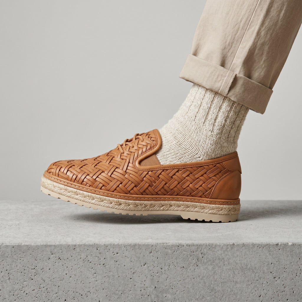 Luxury Edition - Artisian Made Tan Italian Leather Otranto Hand Woven Slip On Loafers
