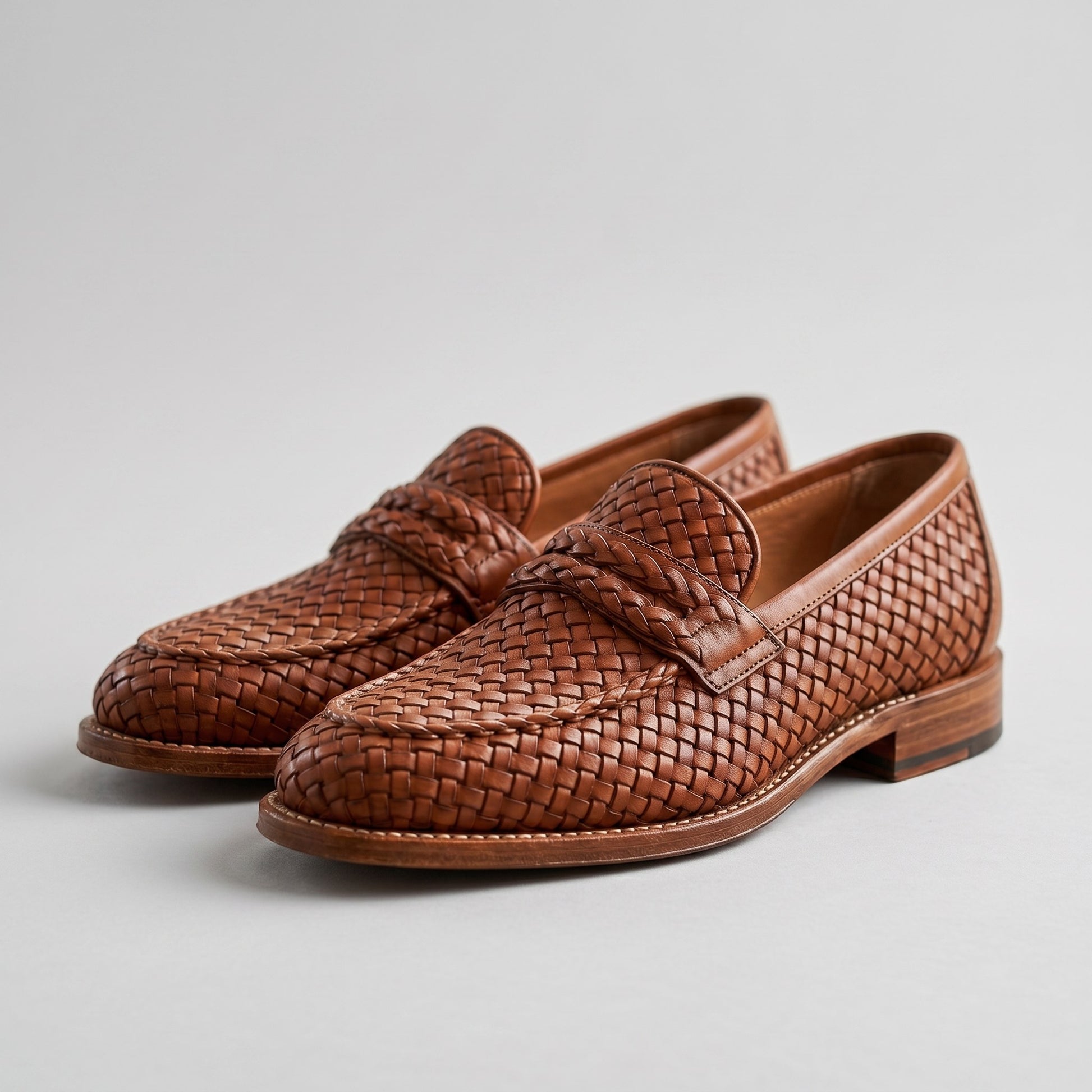 Luxury Edition - Artisian Made Brown Italian Leather Gallipoli Hand Woven Penny Loafers