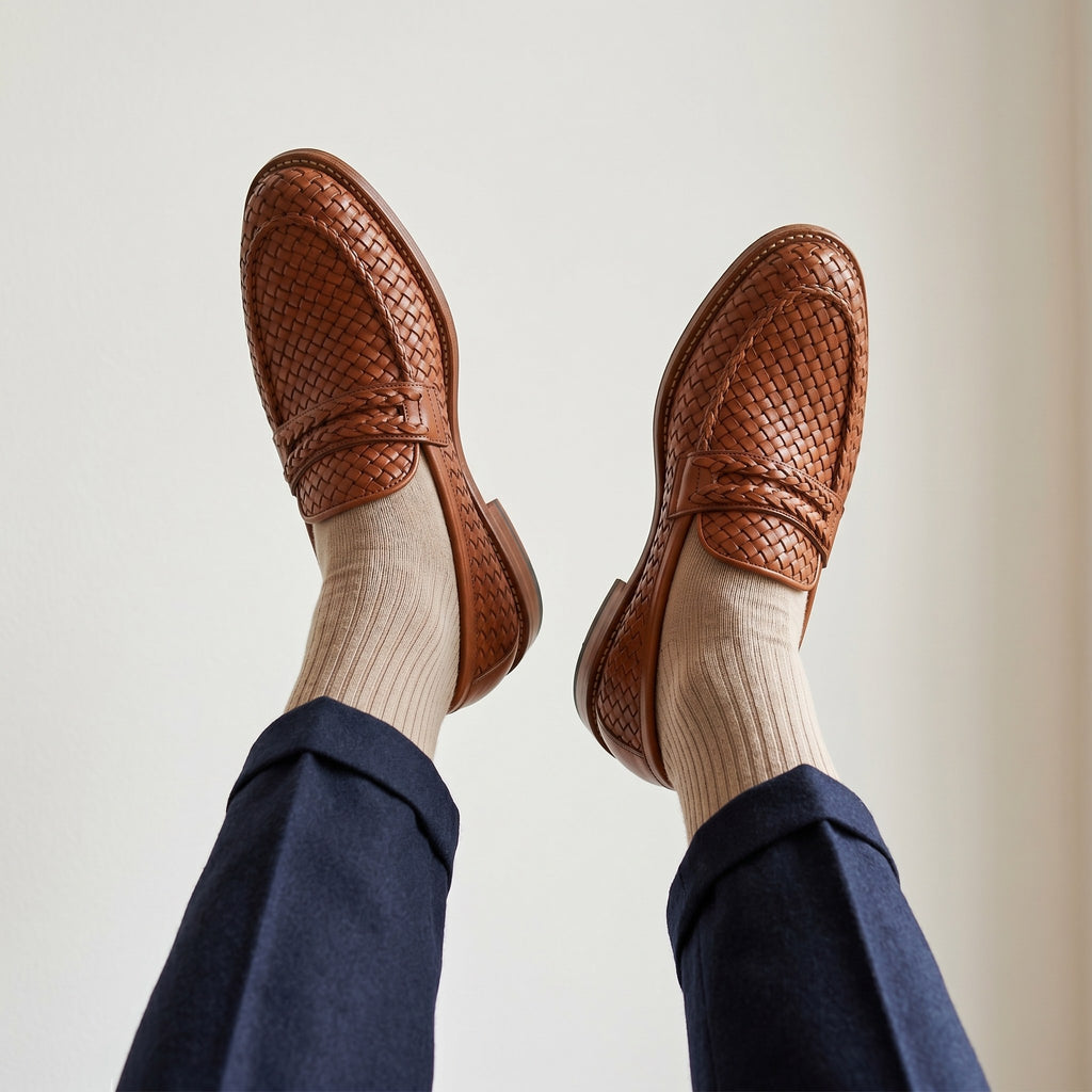 Luxury Edition - Artisian Made Brown Italian Leather Gallipoli Hand Woven Penny Loafers