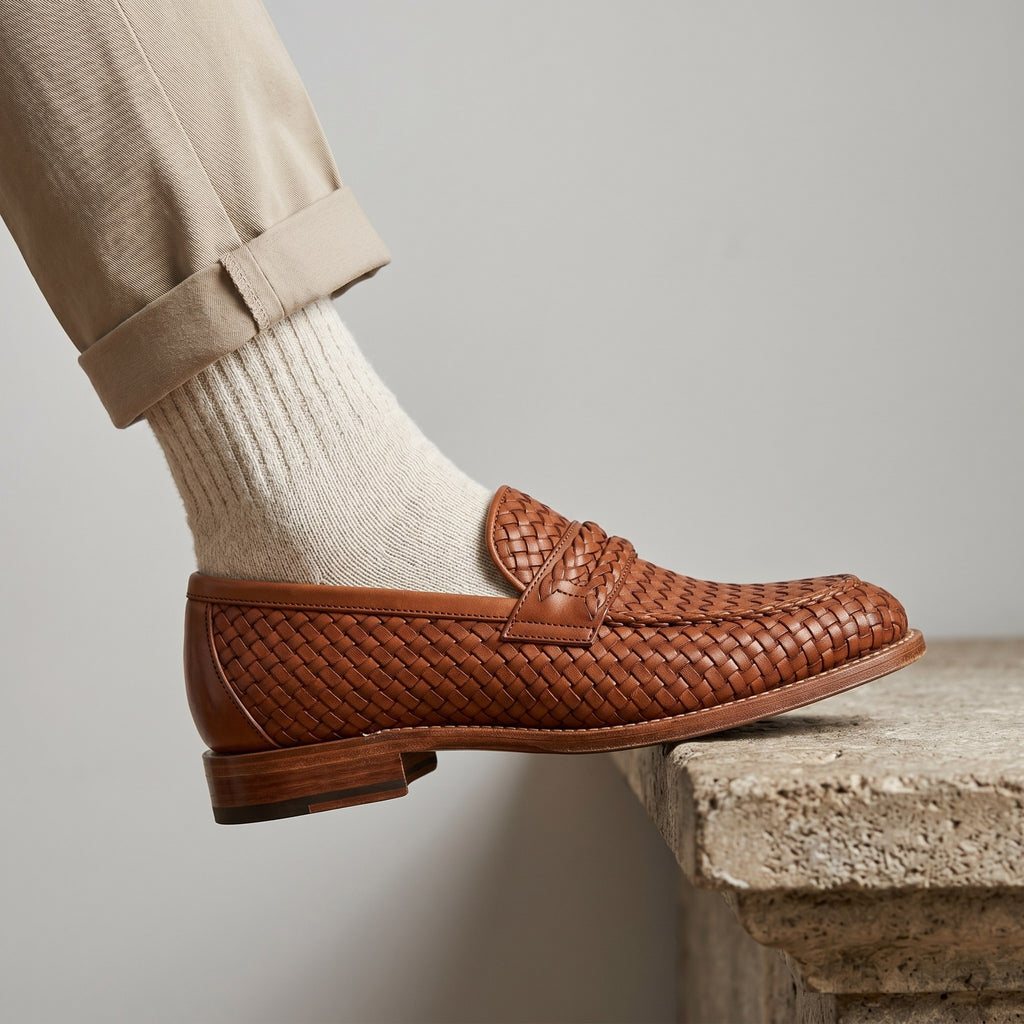 Luxury Edition - Artisian Made Brown Italian Leather Gallipoli Hand Woven Penny Loafers