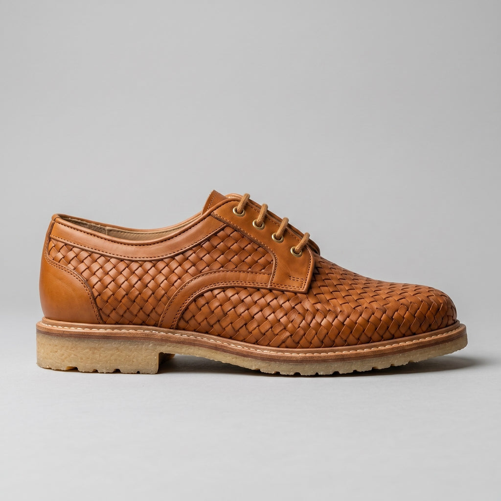 Luxury Edition - Artisian Made Tan Italian Leather Trani Hand Woven Derby Shoes