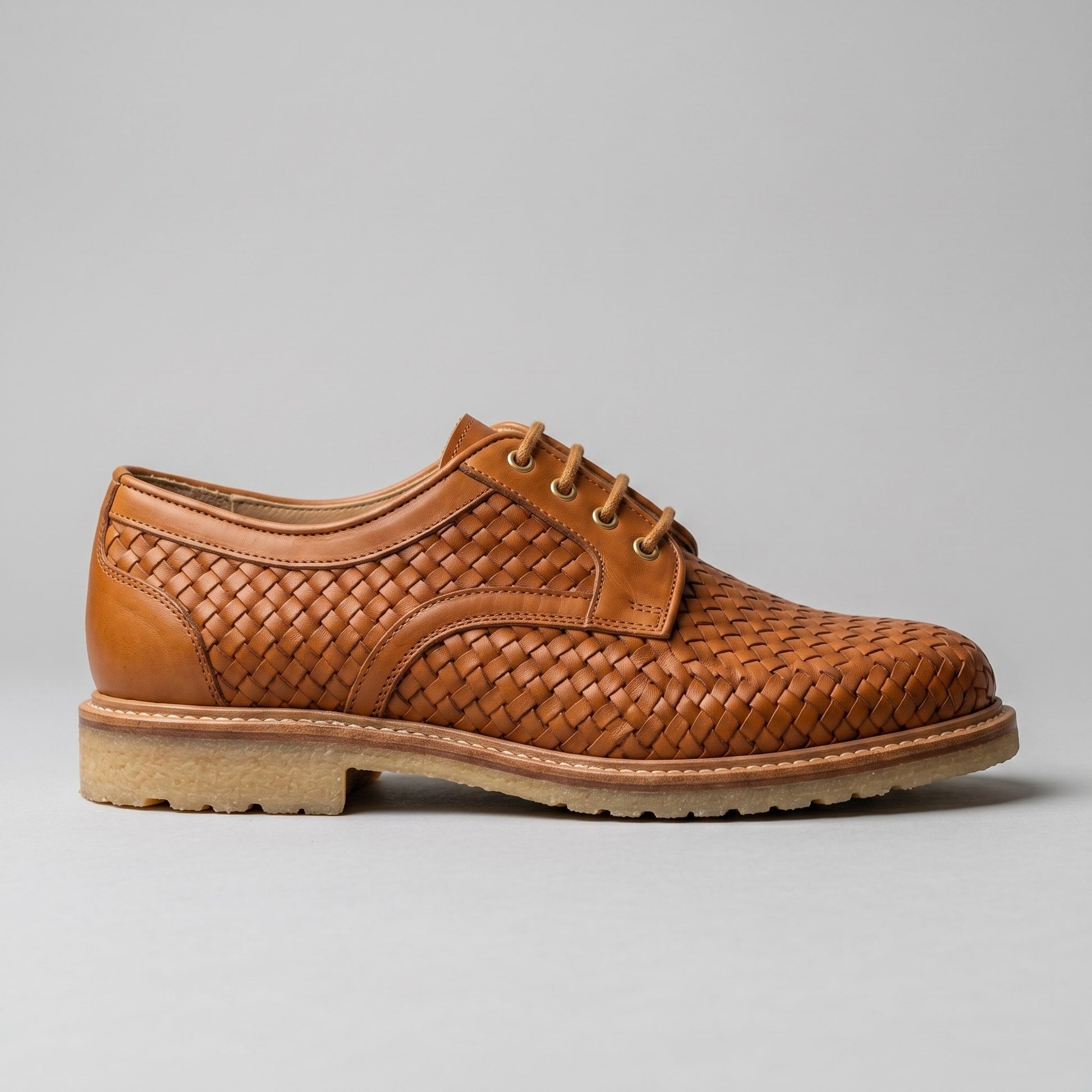 Luxury Edition - Artisian Made Tan Italian Leather Trani Hand Woven Derby Shoes