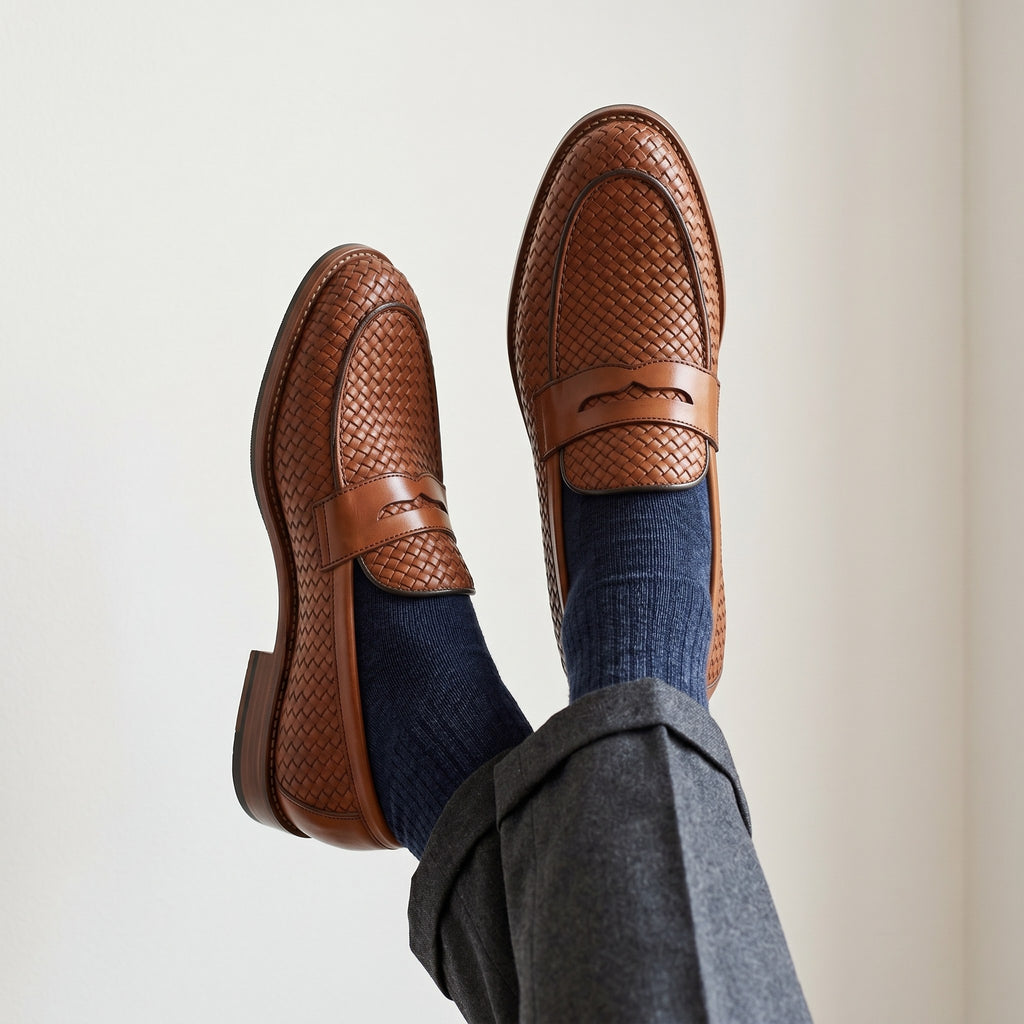 Luxury Edition - Artisian Made Tan Italian Leather Monopoli Hand Woven Penny Loafers