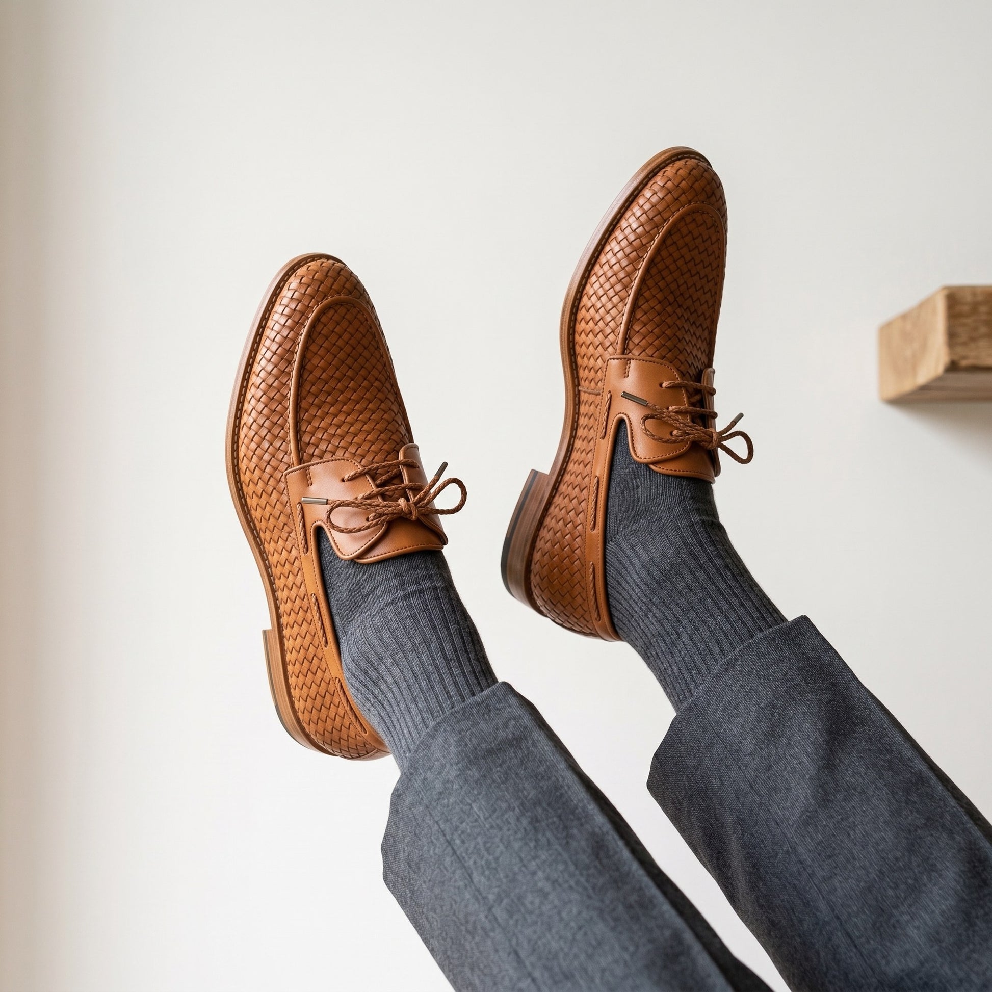 Luxury Edition - Artisian Made Tan Italian Leather Cervia Hand Woven Derby Shoes