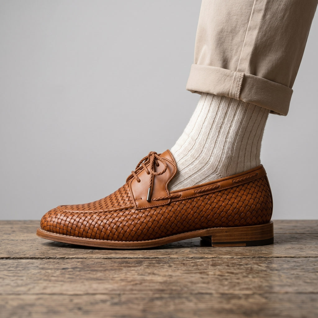Luxury Edition - Artisian Made Tan Italian Leather Cervia Hand Woven Derby Shoes