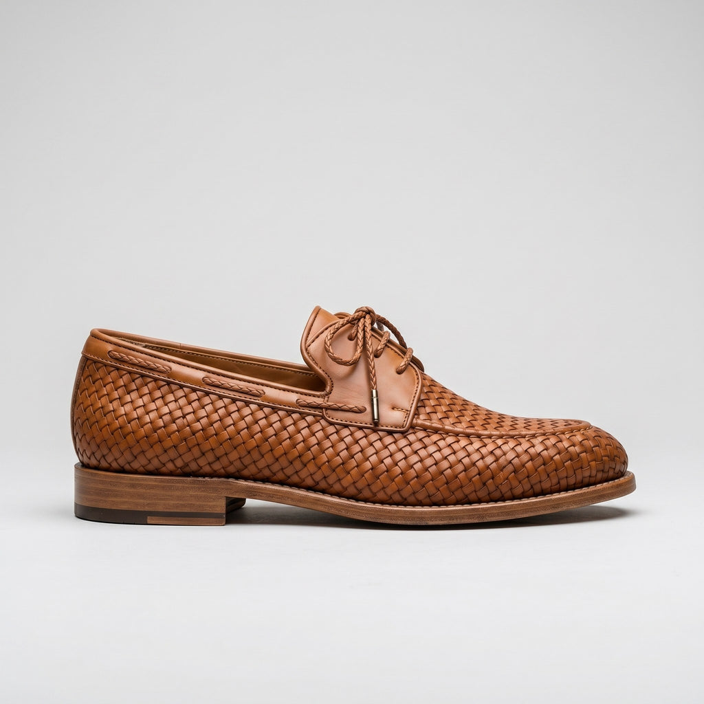 Luxury Edition - Artisian Made Tan Italian Leather Cervia Hand Woven Derby Shoes