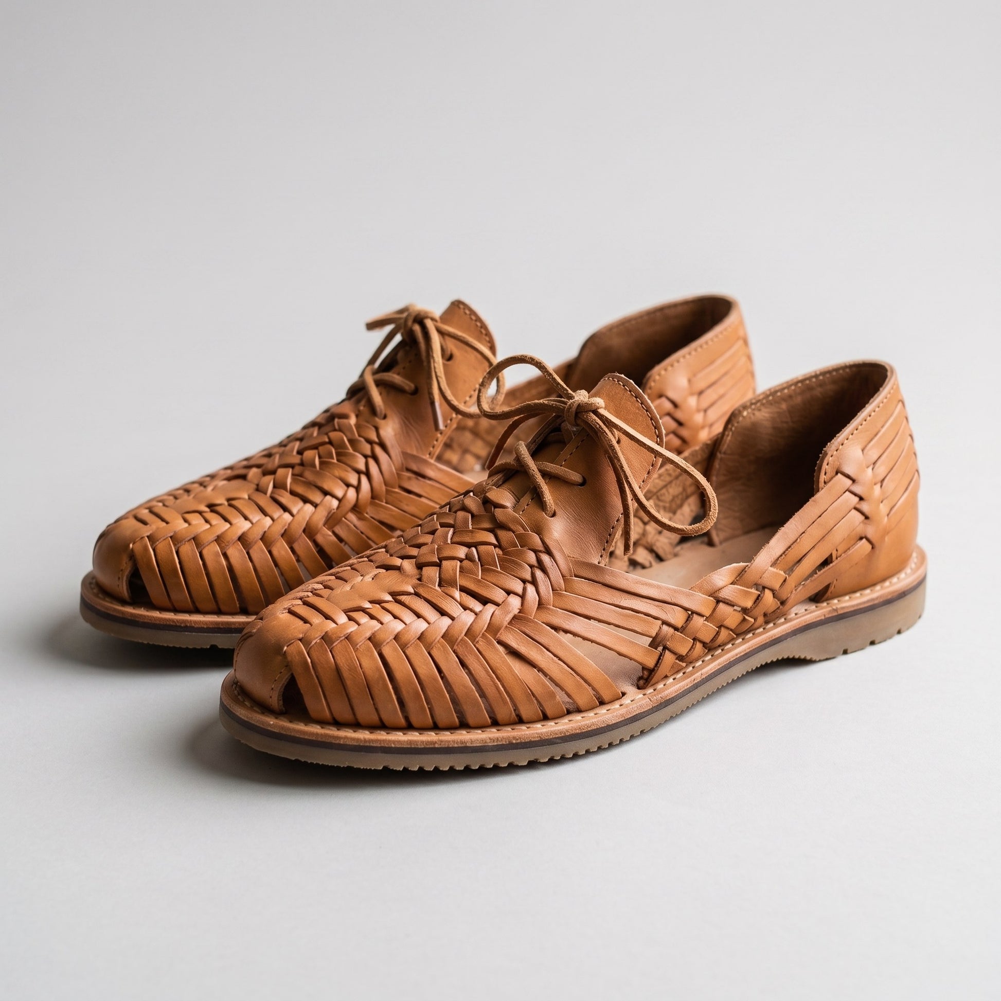 Luxury Edition - Artisian Made Tan Italian Leather Chioggia Hand Woven Huarache Lace Up Shoes