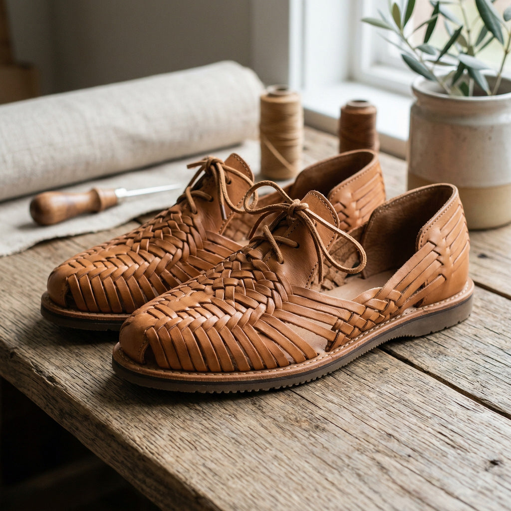 Luxury Edition - Artisian Made Tan Italian Leather Chioggia Hand Woven Huarache Lace Up Shoes