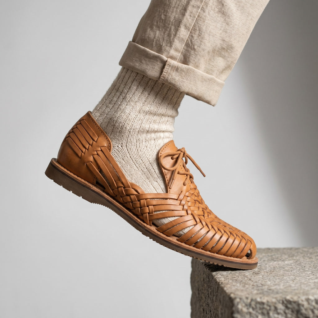 Luxury Edition - Artisian Made Tan Italian Leather Chioggia Hand Woven Huarache Lace Up Shoes