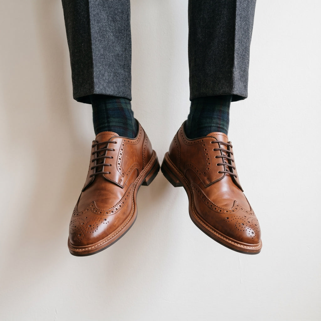 Luxury Edition - Artisian Made Tan Italian Leather Bergamo Wingtip Brogue Derby Shoes
