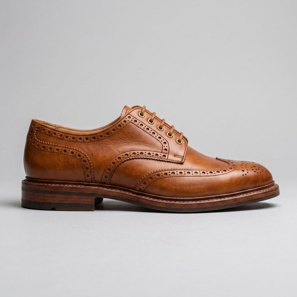 Luxury Edition - Artisian Made Tan Italian Leather Cremona Wingtip Brogue Derby Shoes