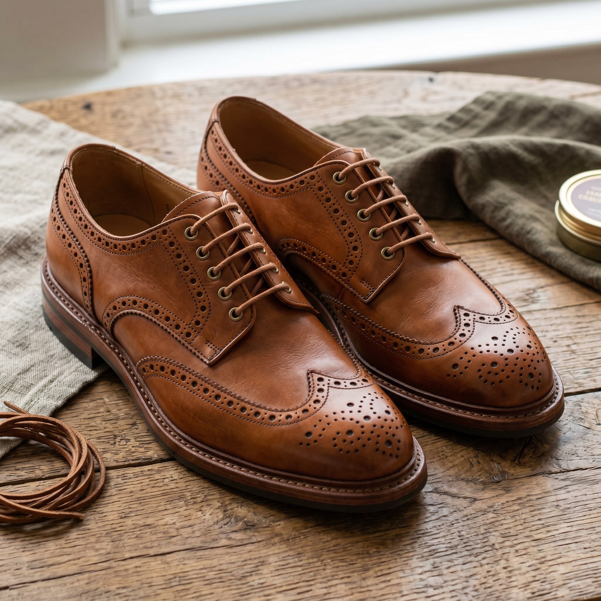 Luxury Edition - Artisian Made Tan Italian Leather Cremona Wingtip Brogue Derby Shoes