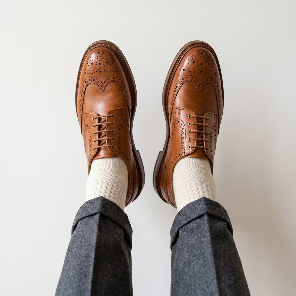 Luxury Edition - Artisian Made Tan Italian Leather Cremona Wingtip Brogue Derby Shoes