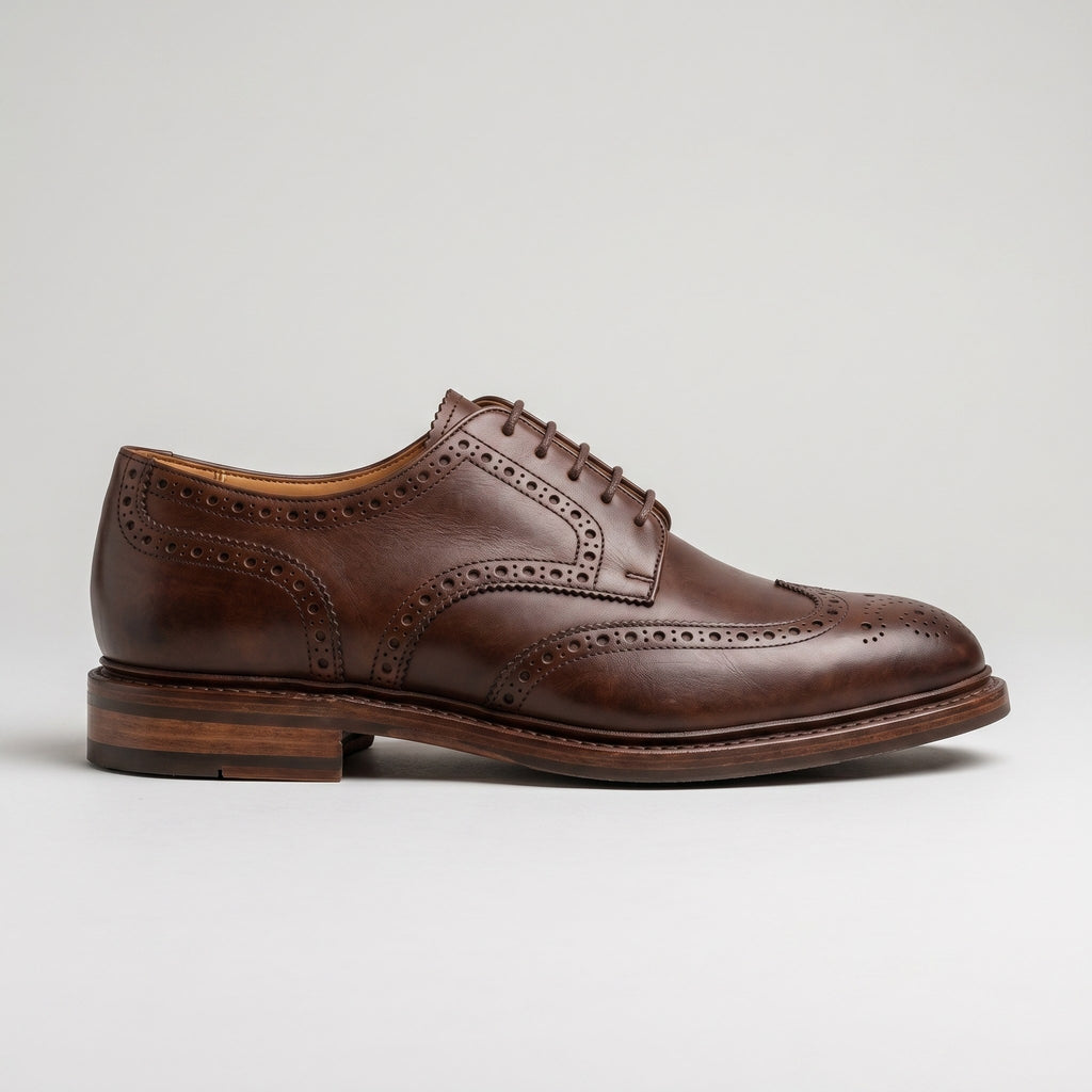 Luxury Edition - Artisian Made Brown Italian Leather Piacenza Wingtip Brogue Derby Shoes