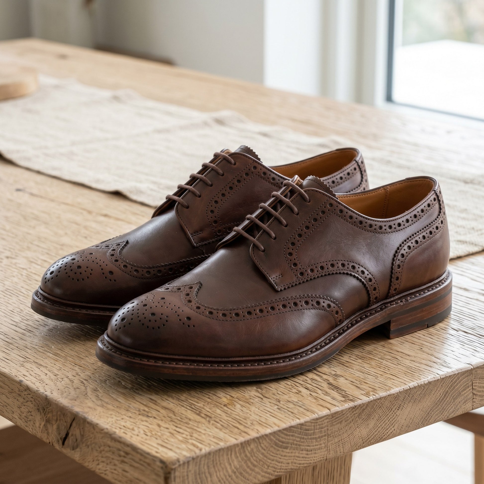 Luxury Edition - Artisian Made Brown Italian Leather Piacenza Wingtip Brogue Derby Shoes