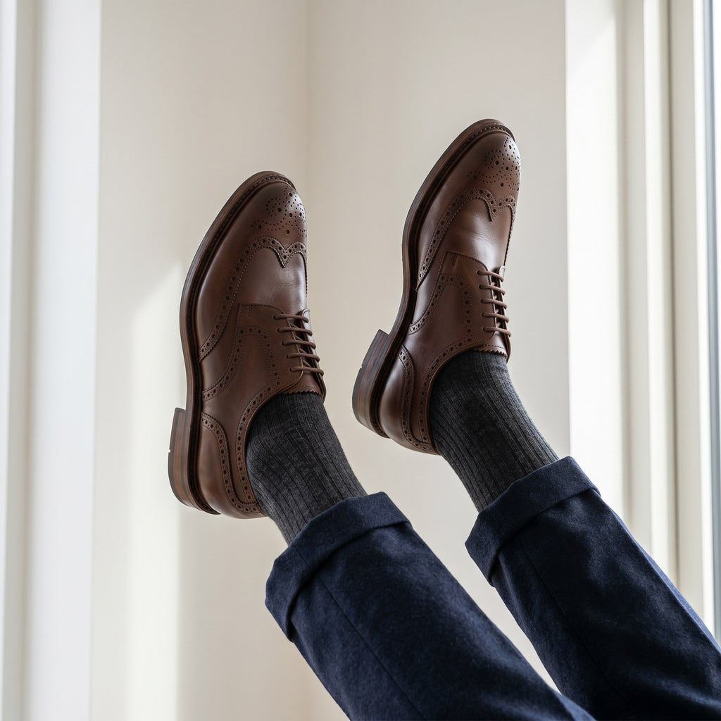 Luxury Edition - Artisian Made Brown Italian Leather Piacenza Wingtip Brogue Derby Shoes