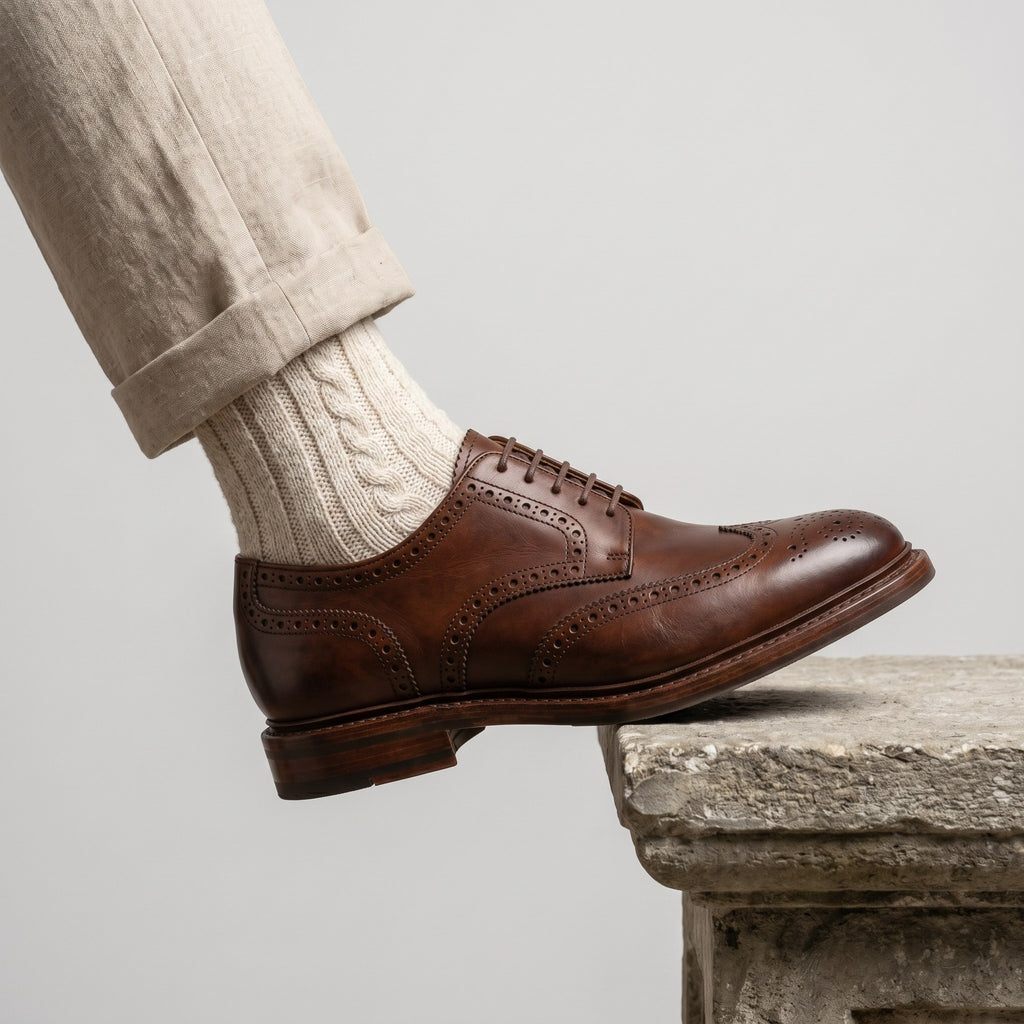 Luxury Edition - Artisian Made Brown Italian Leather Piacenza Wingtip Brogue Derby Shoes