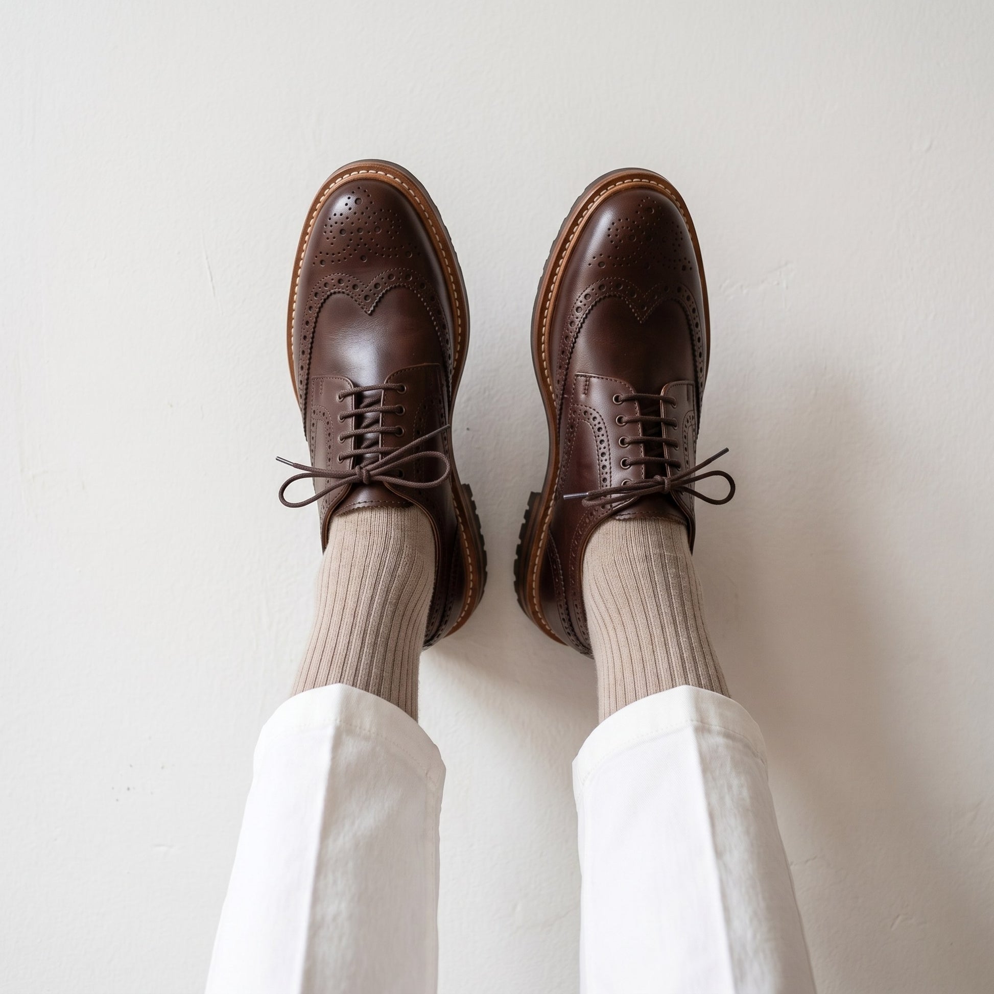 Luxury Edition - Artisian Made Brown Italian Leather Vicenza Wingtip Brogue Derby Shoes with Commando Sole