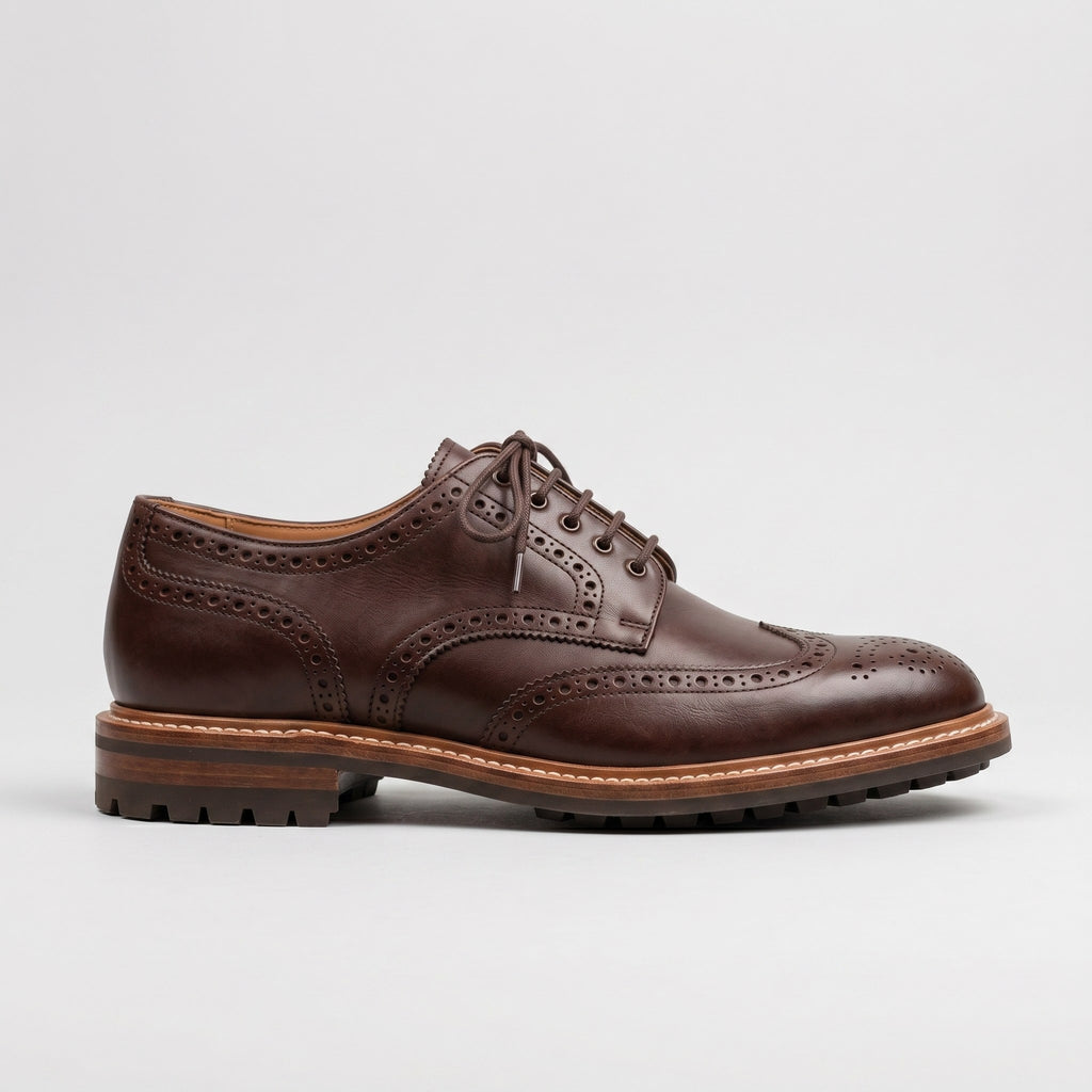 Luxury Edition - Artisian Made Brown Italian Leather Vicenza Wingtip Brogue Derby Shoes with Commando Sole