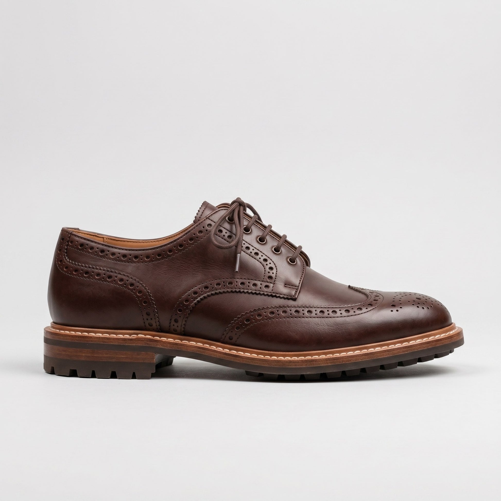 Luxury Edition - Artisian Made Brown Italian Leather Vicenza Wingtip Brogue Derby Shoes with Commando Sole